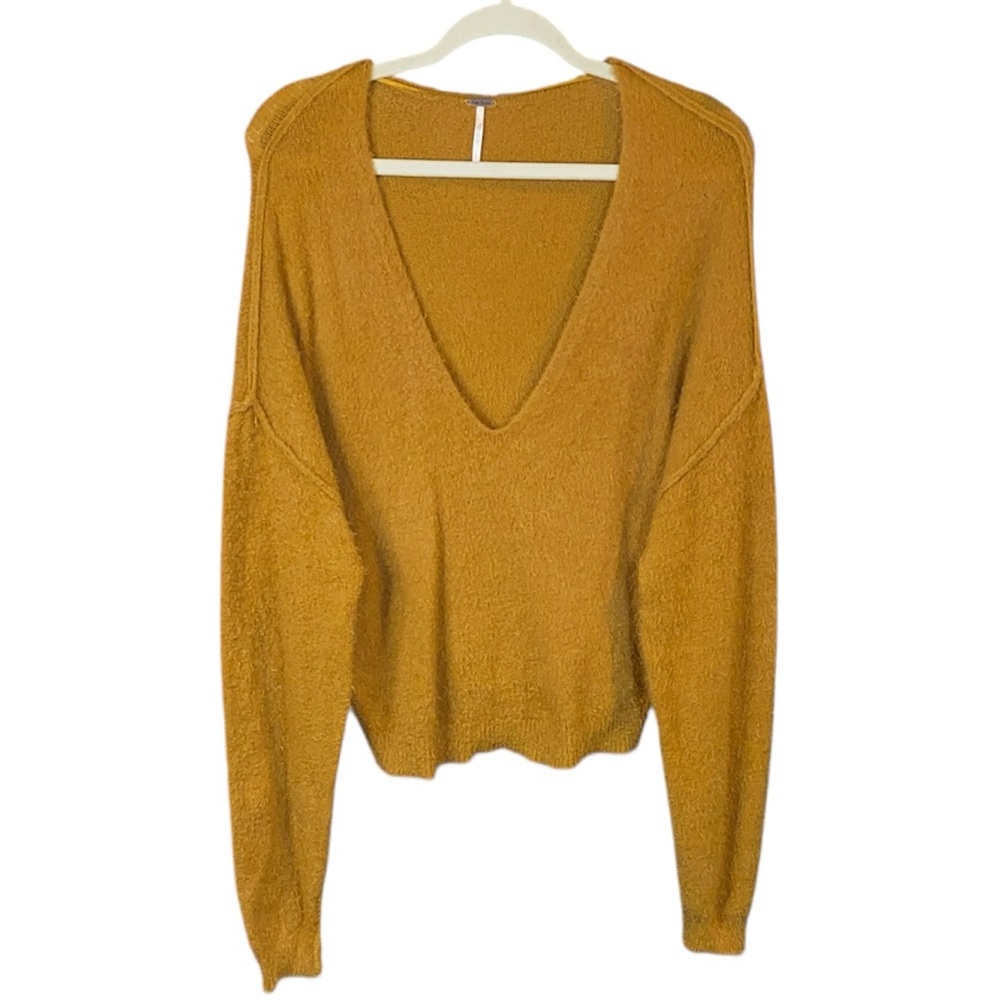 Free People Burnt Orange Oversized V-Neck Sweater, Size XS